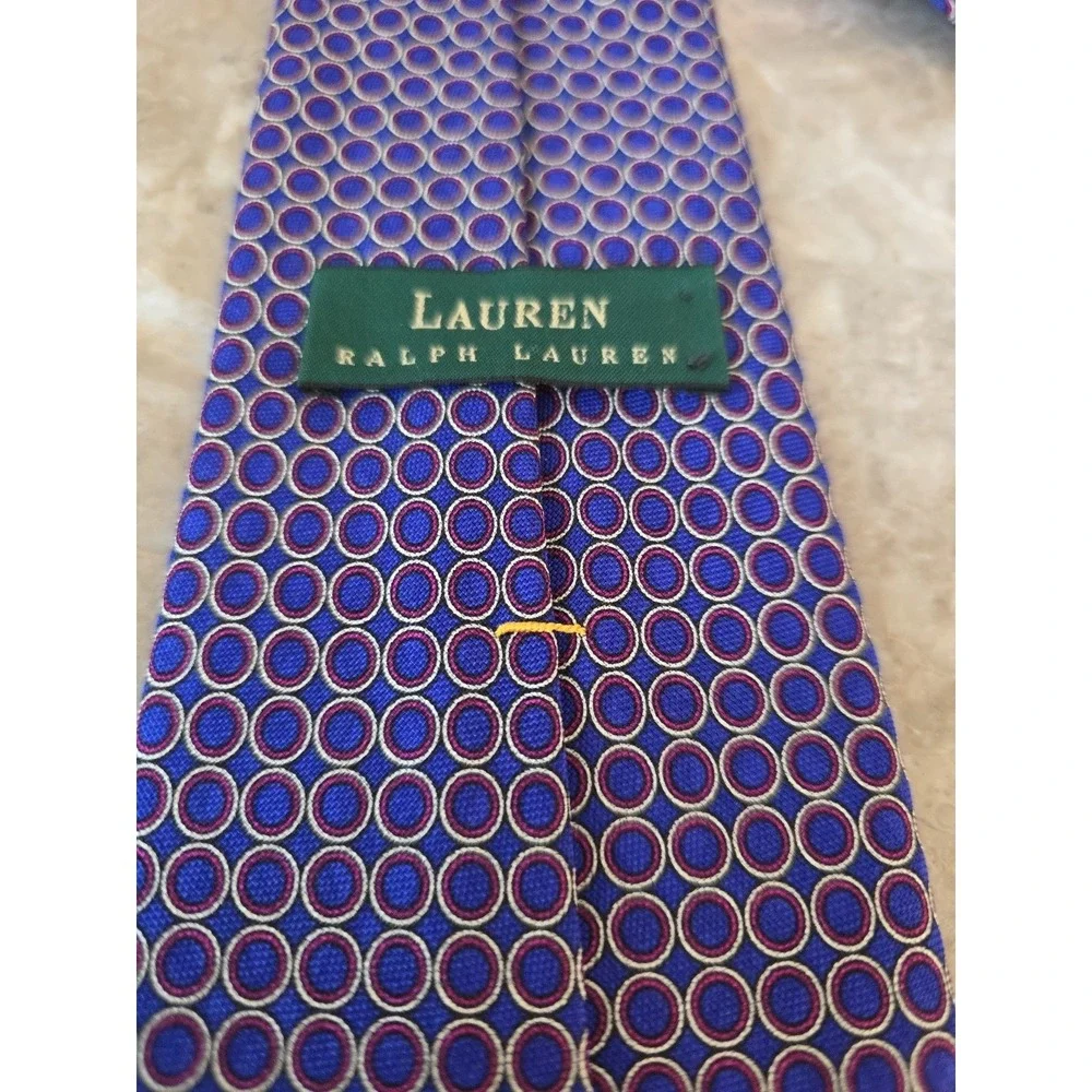 Lauren Ralph Lauren Mens 100% Silk Tie Hand Finished Purple Geographic Print USA